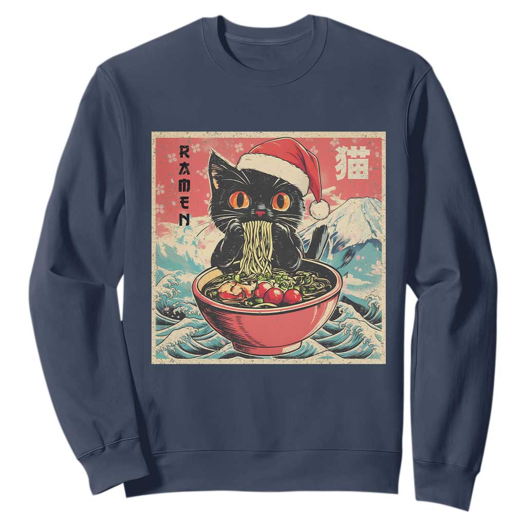 Cat Ramen Christmas Sweatshirt Japanese Kawaii Retro Cats Manga TS14 Navy Print Your Wear