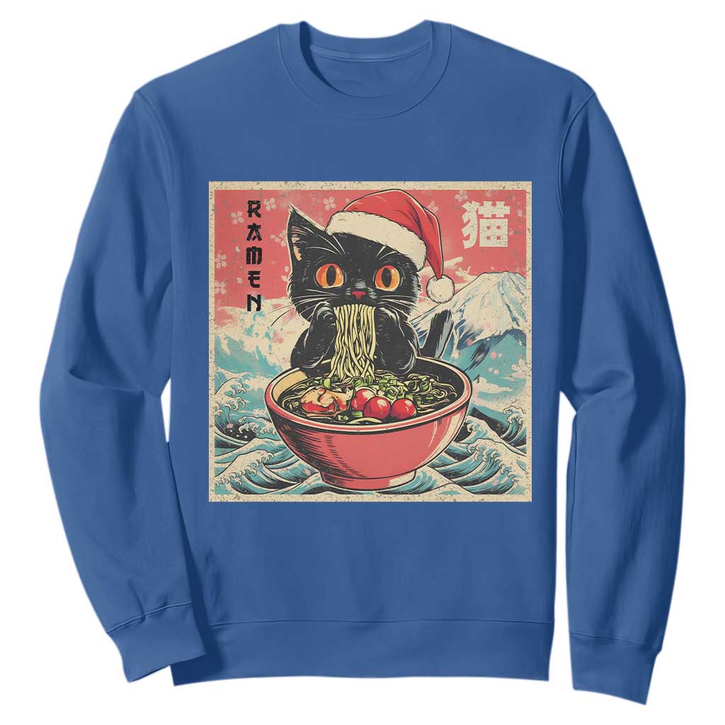 Cat Ramen Christmas Sweatshirt Japanese Kawaii Retro Cats Manga TS14 Royal Blue Print Your Wear