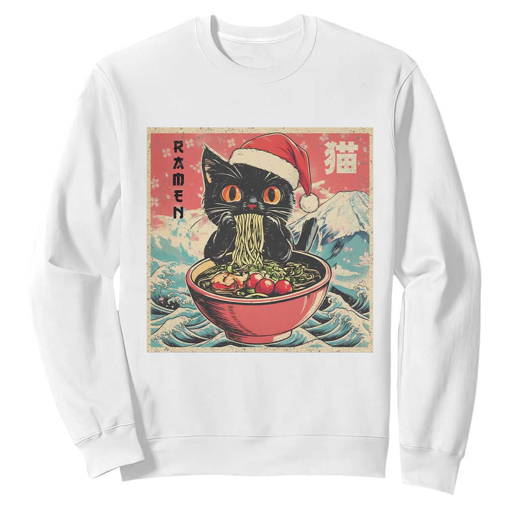 Cat Ramen Christmas Sweatshirt Japanese Kawaii Retro Cats Manga TS14 White Print Your Wear