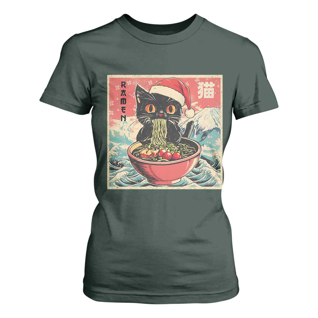Cat Ramen Christmas T Shirt For Women Japanese Kawaii Retro Cats Manga TS14 Dark Forest Green Print Your Wear