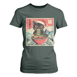 Cat Ramen Christmas T Shirt For Women Japanese Kawaii Retro Cats Manga TS14 Dark Forest Green Print Your Wear