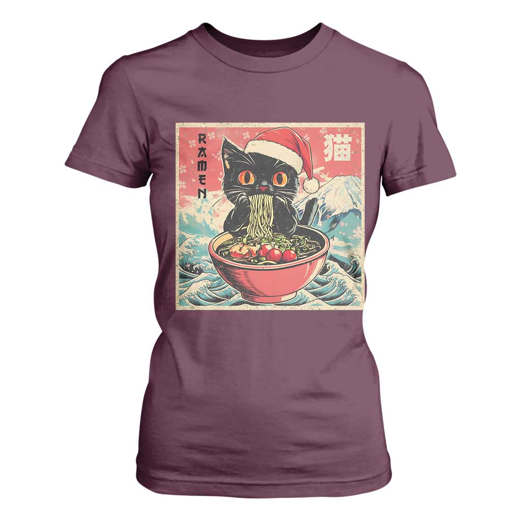 Cat Ramen Christmas T Shirt For Women Japanese Kawaii Retro Cats Manga TS14 Maroon Print Your Wear