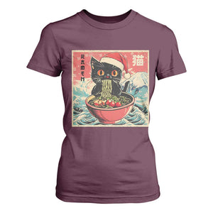 Cat Ramen Christmas T Shirt For Women Japanese Kawaii Retro Cats Manga TS14 Maroon Print Your Wear