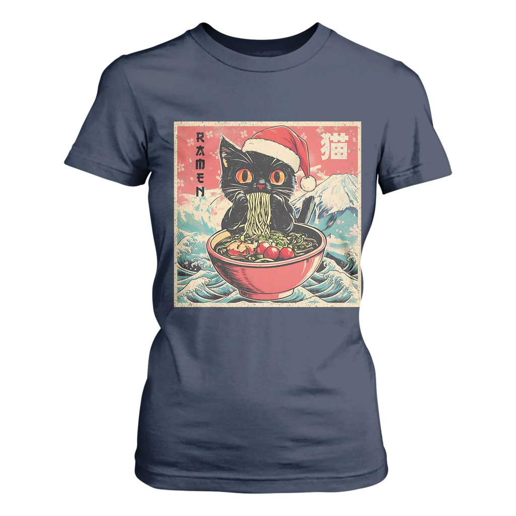 Cat Ramen Christmas T Shirt For Women Japanese Kawaii Retro Cats Manga TS14 Navy Print Your Wear
