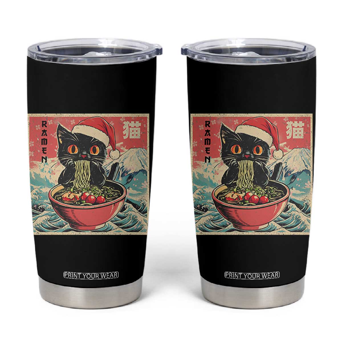 Cat Ramen Christmas Tumbler Cup Japanese Kawaii Retro Cats Manga TS14 Black Print Your Wear