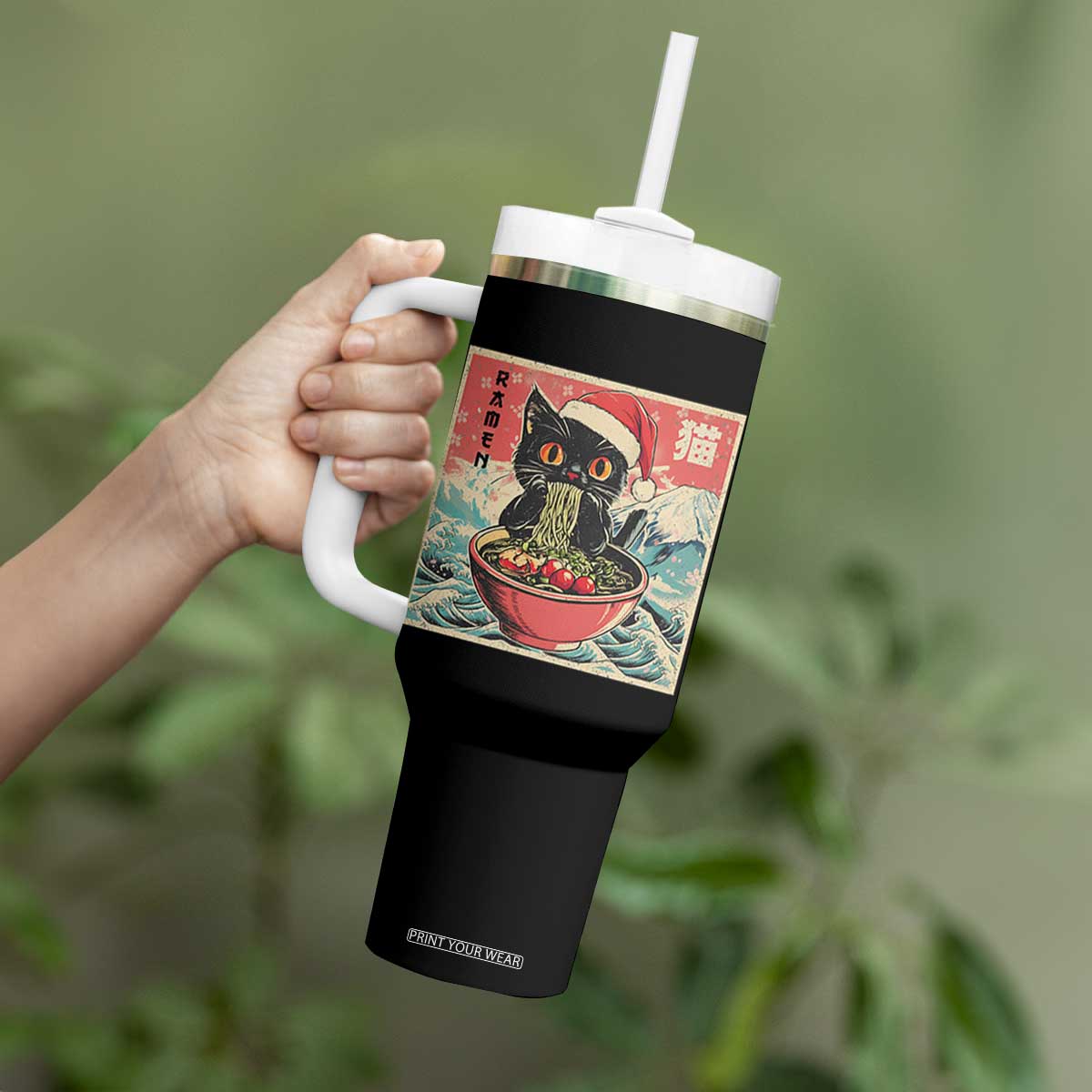 Cat Ramen Christmas Tumbler With Handle Japanese Kawaii Retro Cats Manga TS14 Print Your Wear