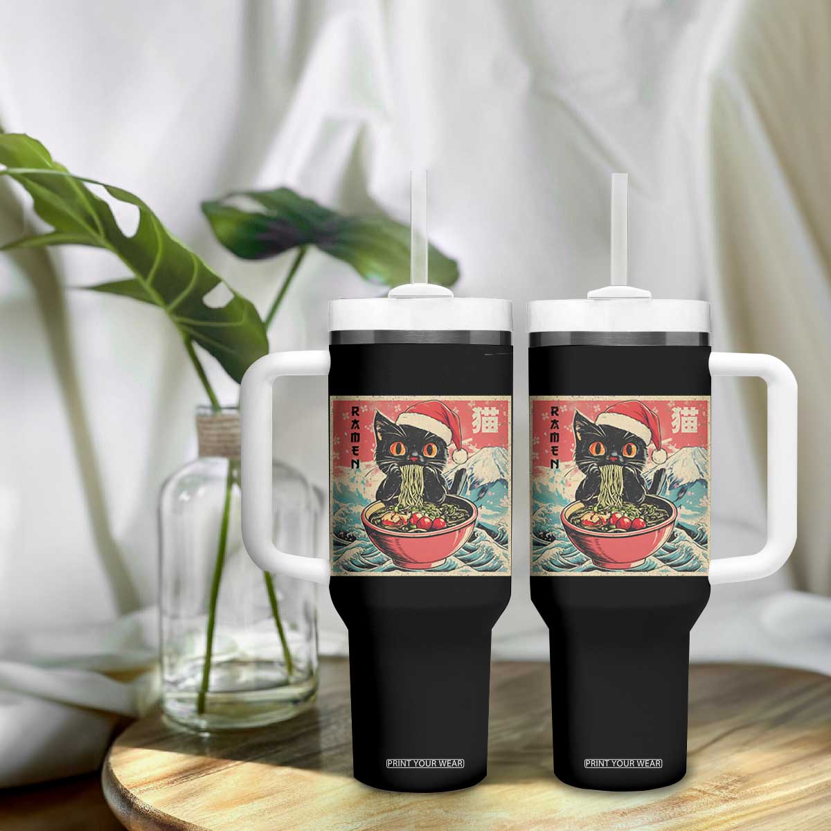 Cat Ramen Christmas Tumbler With Handle Japanese Kawaii Retro Cats Manga TS14 Print Your Wear