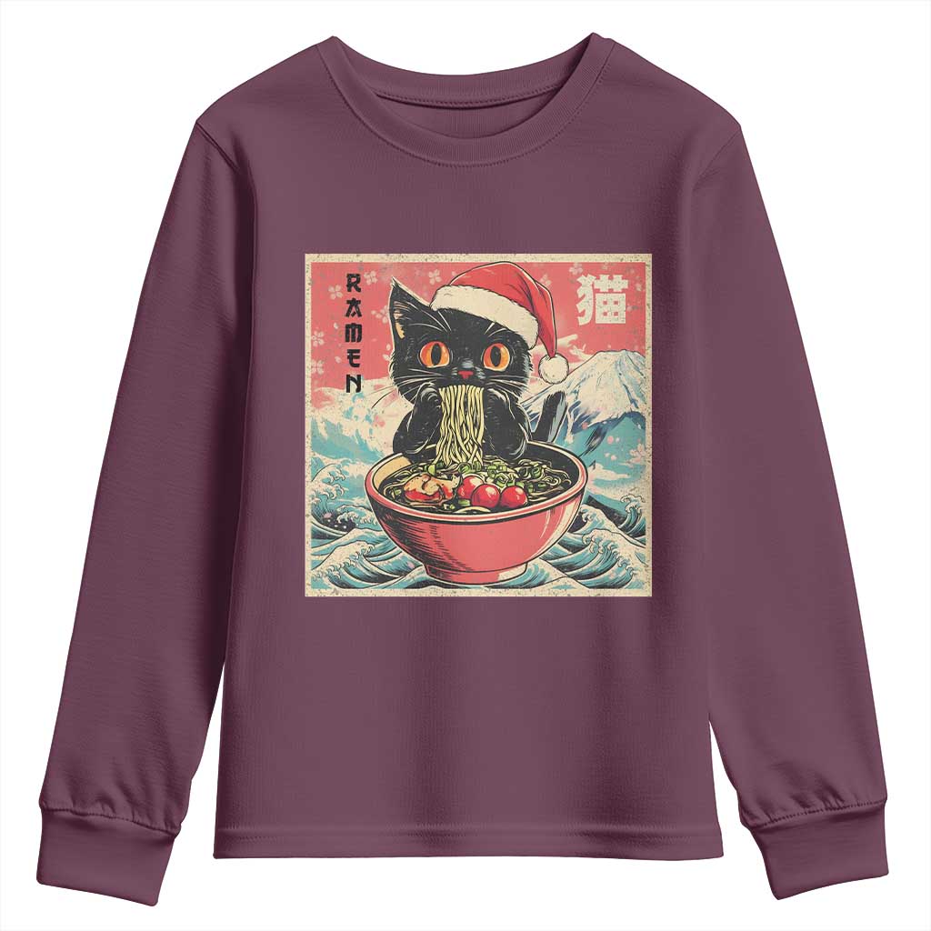 Cat Ramen Christmas Youth Sweatshirt Japanese Kawaii Retro Cats Manga TS14 Maroon Print Your Wear