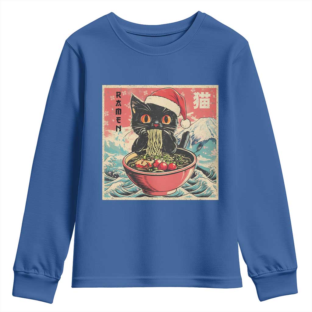 Cat Ramen Christmas Youth Sweatshirt Japanese Kawaii Retro Cats Manga TS14 Royal Blue Print Your Wear