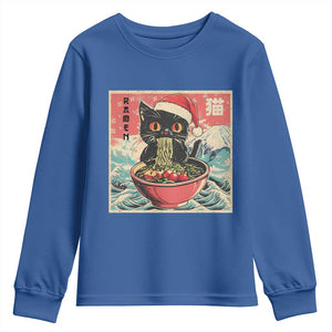 Cat Ramen Christmas Youth Sweatshirt Japanese Kawaii Retro Cats Manga TS14 Royal Blue Print Your Wear