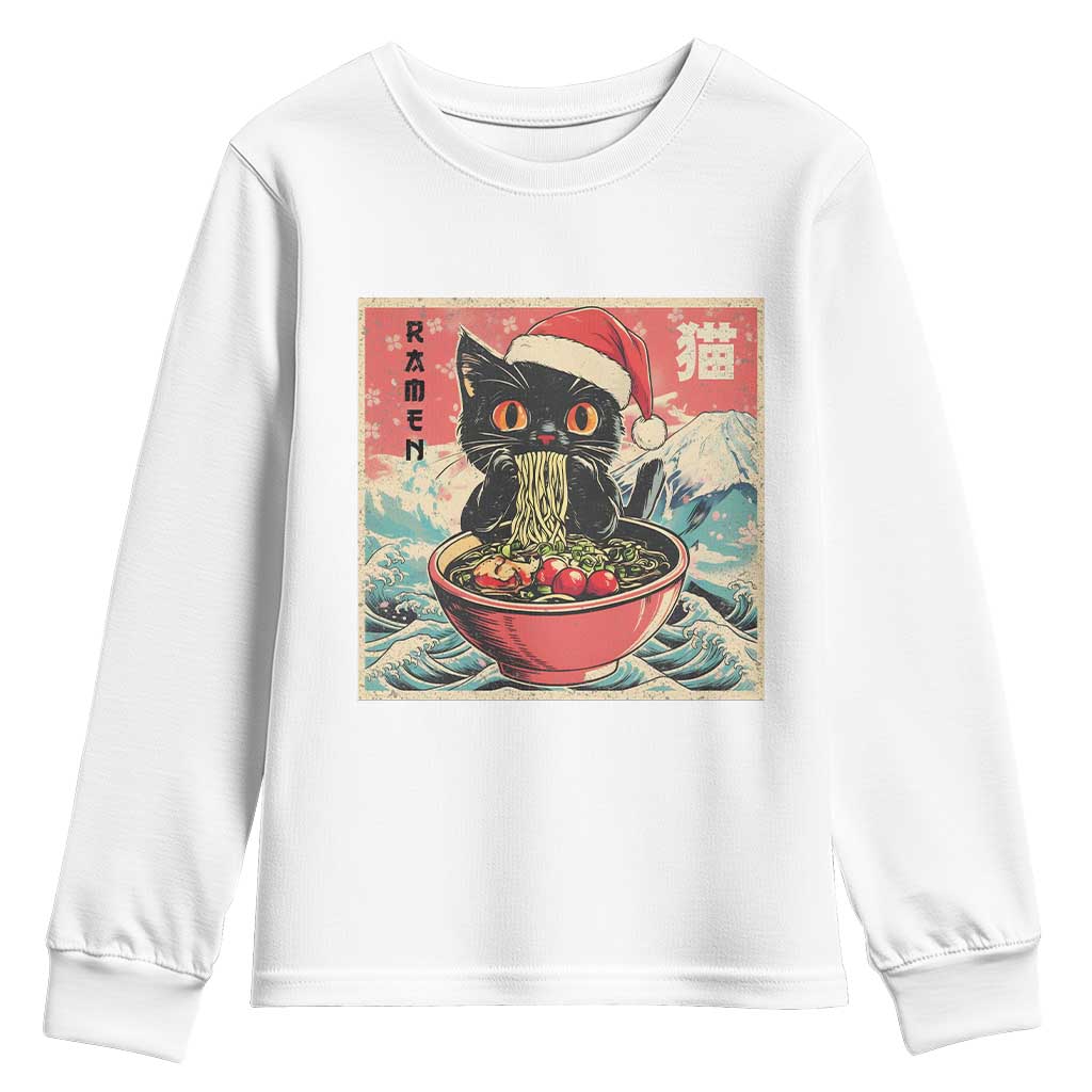 Cat Ramen Christmas Youth Sweatshirt Japanese Kawaii Retro Cats Manga TS14 White Print Your Wear
