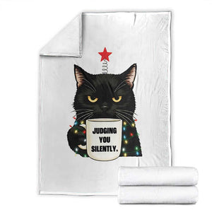 Funny Black Cat Christmas Throw Blanket Judging You Silently TS14 White Print Your Wear