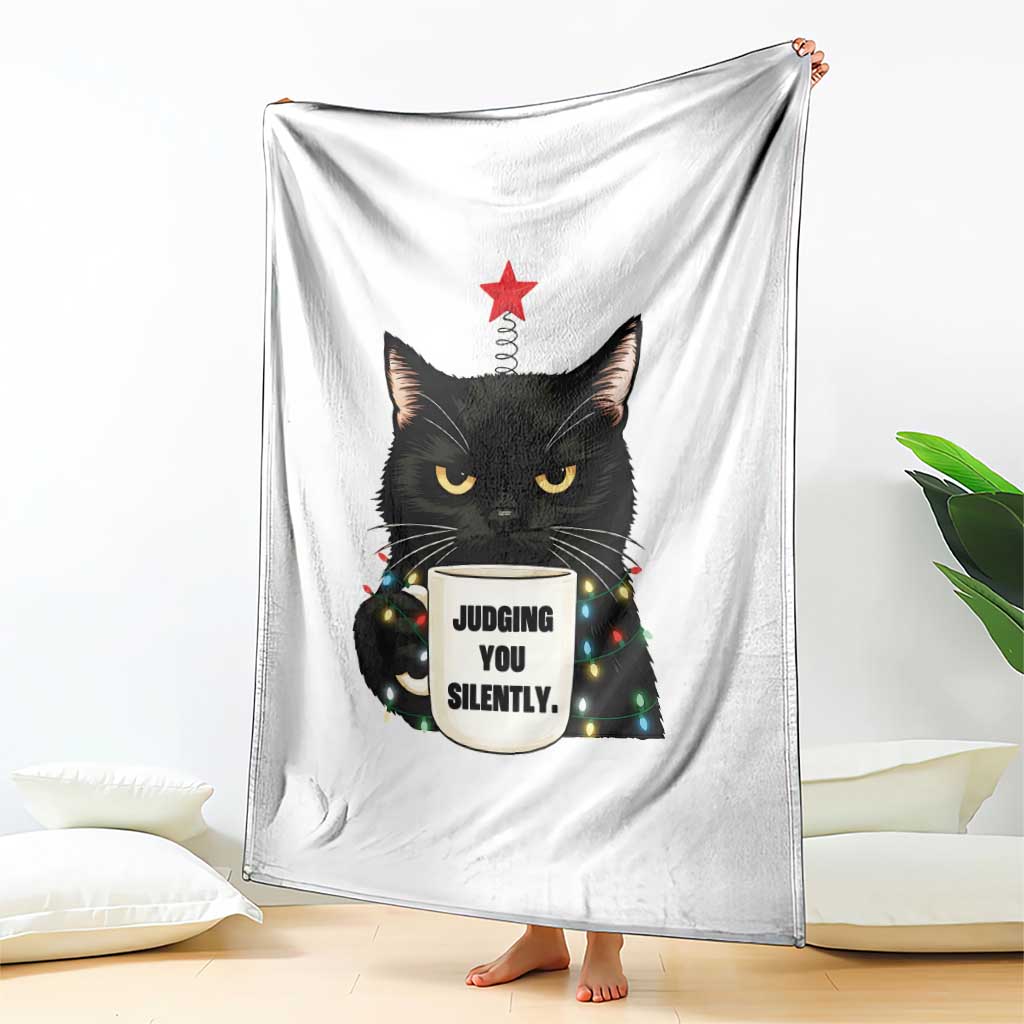 Funny Black Cat Christmas Throw Blanket Judging You Silently TS14 Print Your Wear