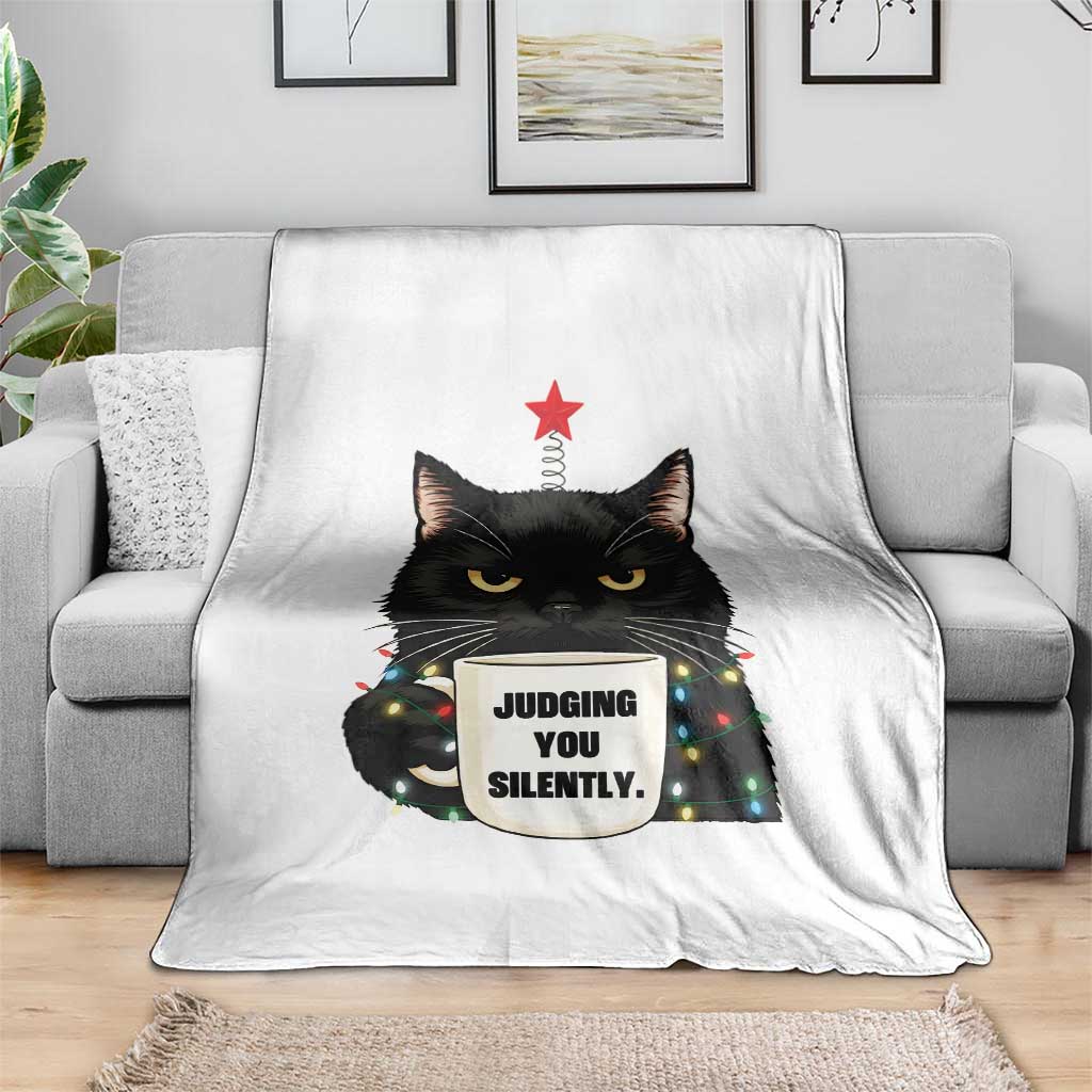 Funny Black Cat Christmas Throw Blanket Judging You Silently TS14 Print Your Wear