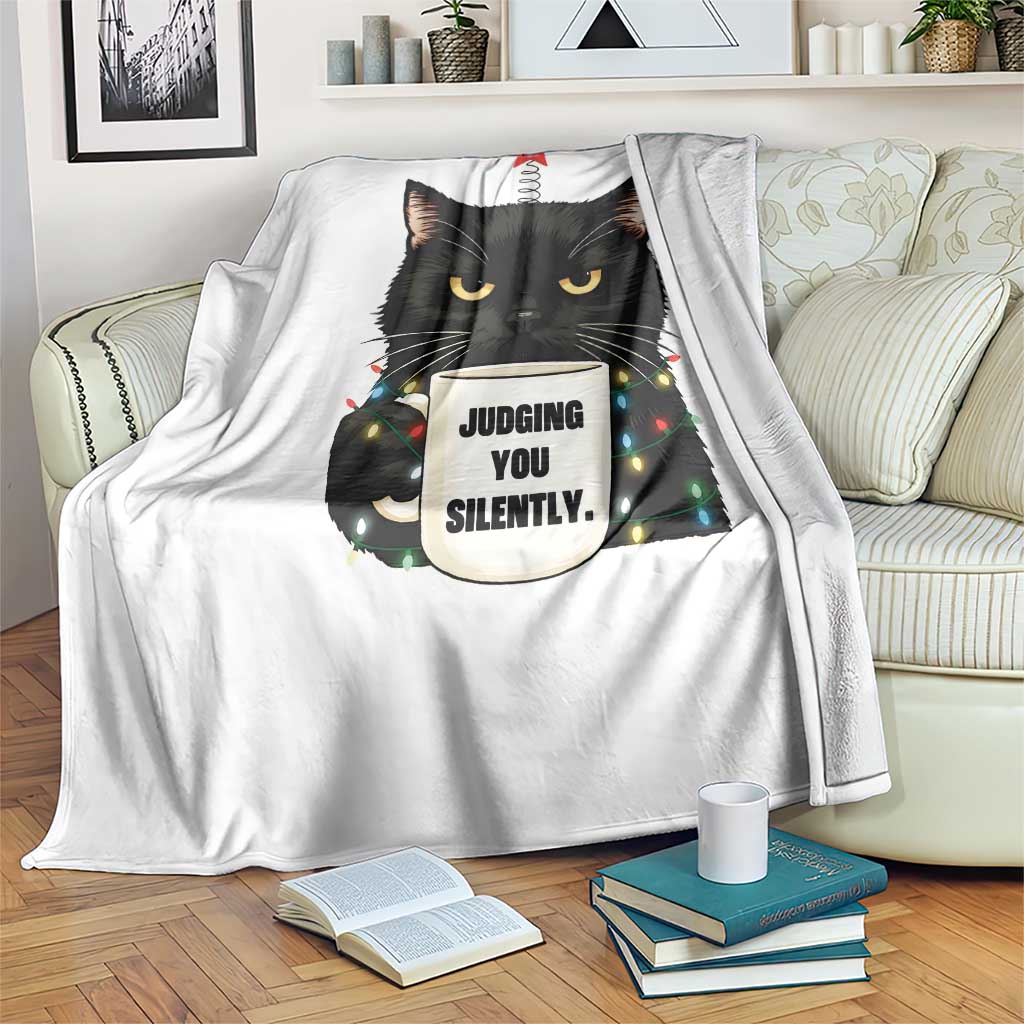 Funny Black Cat Christmas Throw Blanket Judging You Silently TS14 Print Your Wear