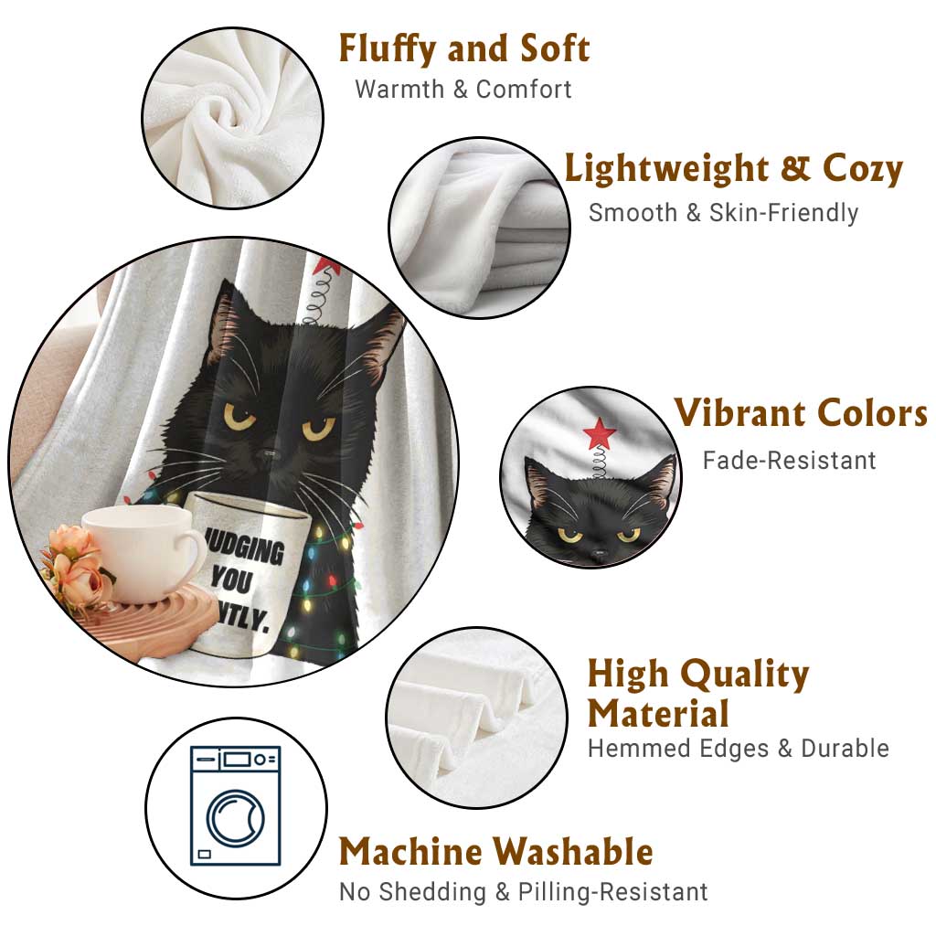 Funny Black Cat Christmas Throw Blanket Judging You Silently TS14 Print Your Wear