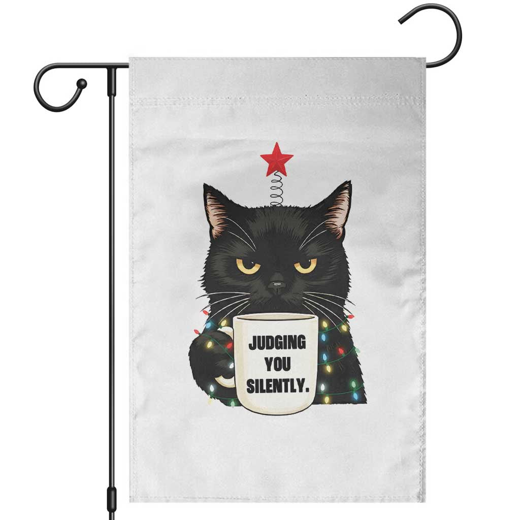 Funny Black Cat Christmas Garden Flag Judging You Silently TS14 White Print Your Wear