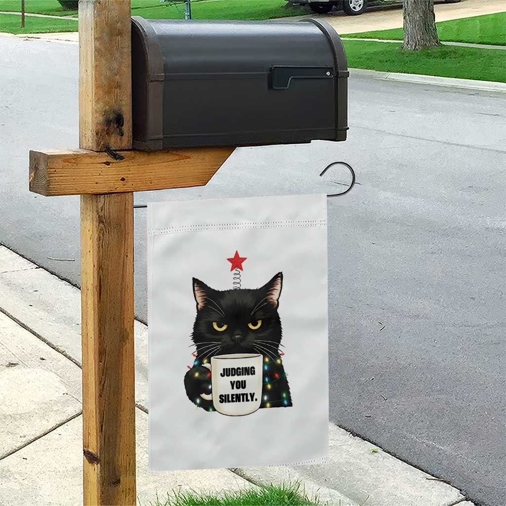 Funny Black Cat Christmas Garden Flag Judging You Silently TS14 Print Your Wear