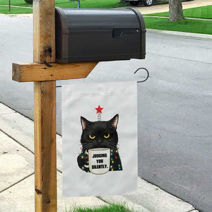 Funny Black Cat Christmas Garden Flag Judging You Silently TS14 Print Your Wear