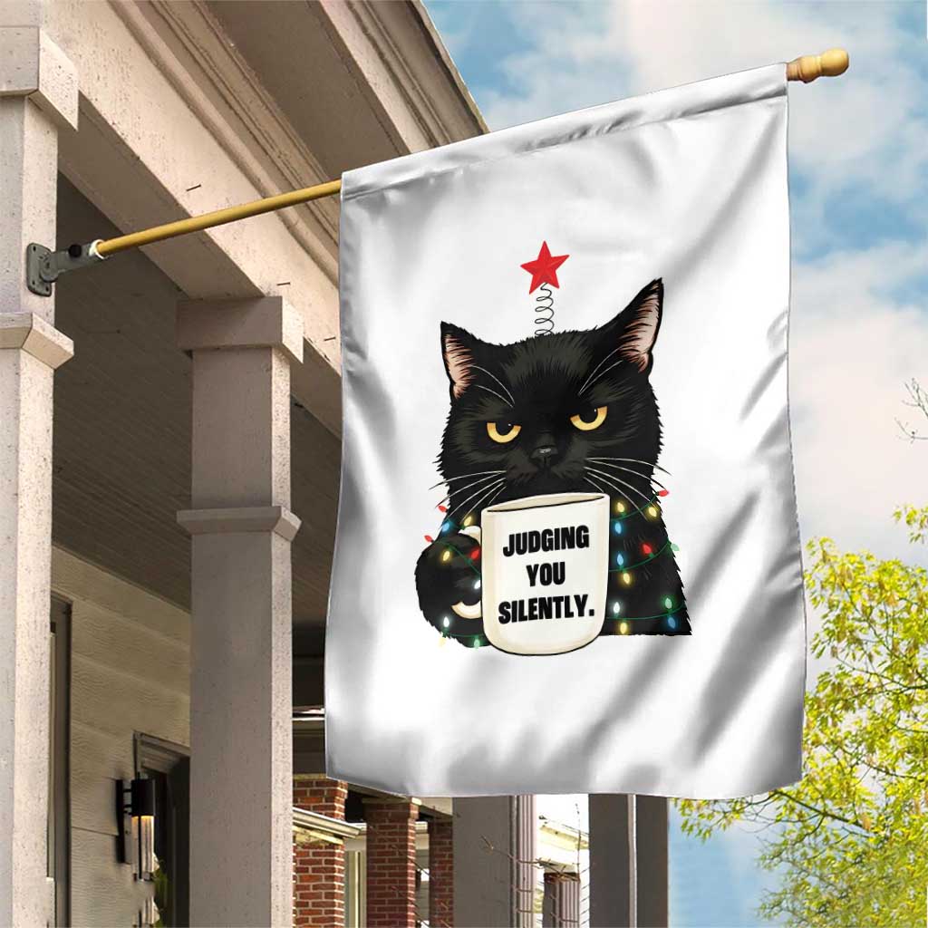 Funny Black Cat Christmas Garden Flag Judging You Silently TS14 Print Your Wear