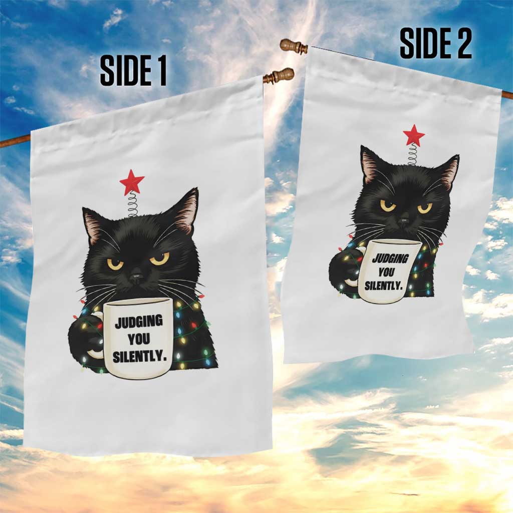 Funny Black Cat Christmas Garden Flag Judging You Silently TS14 Print Your Wear
