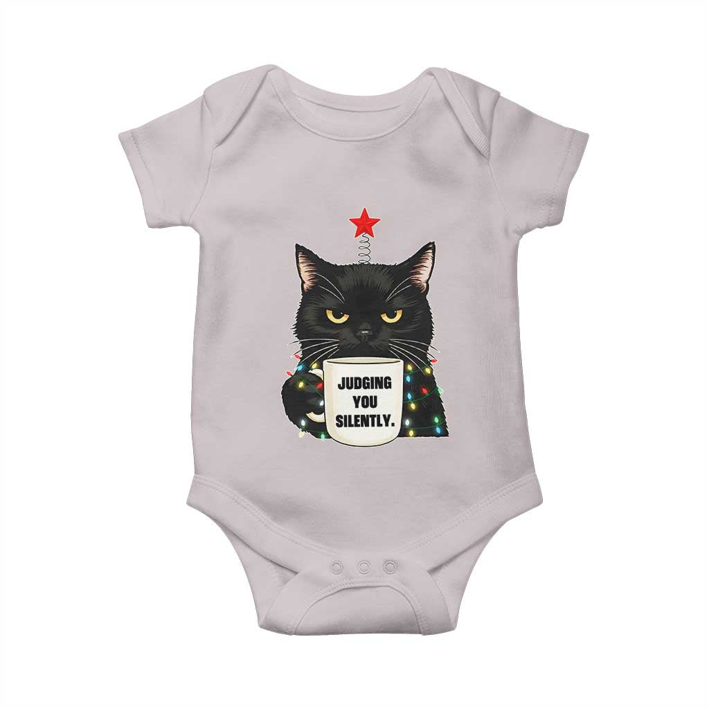 Funny Black Cat Christmas Baby Onesie Judging You Silently TS14 Ice Gray Print Your Wear