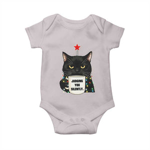 Funny Black Cat Christmas Baby Onesie Judging You Silently TS14 Ice Gray Print Your Wear