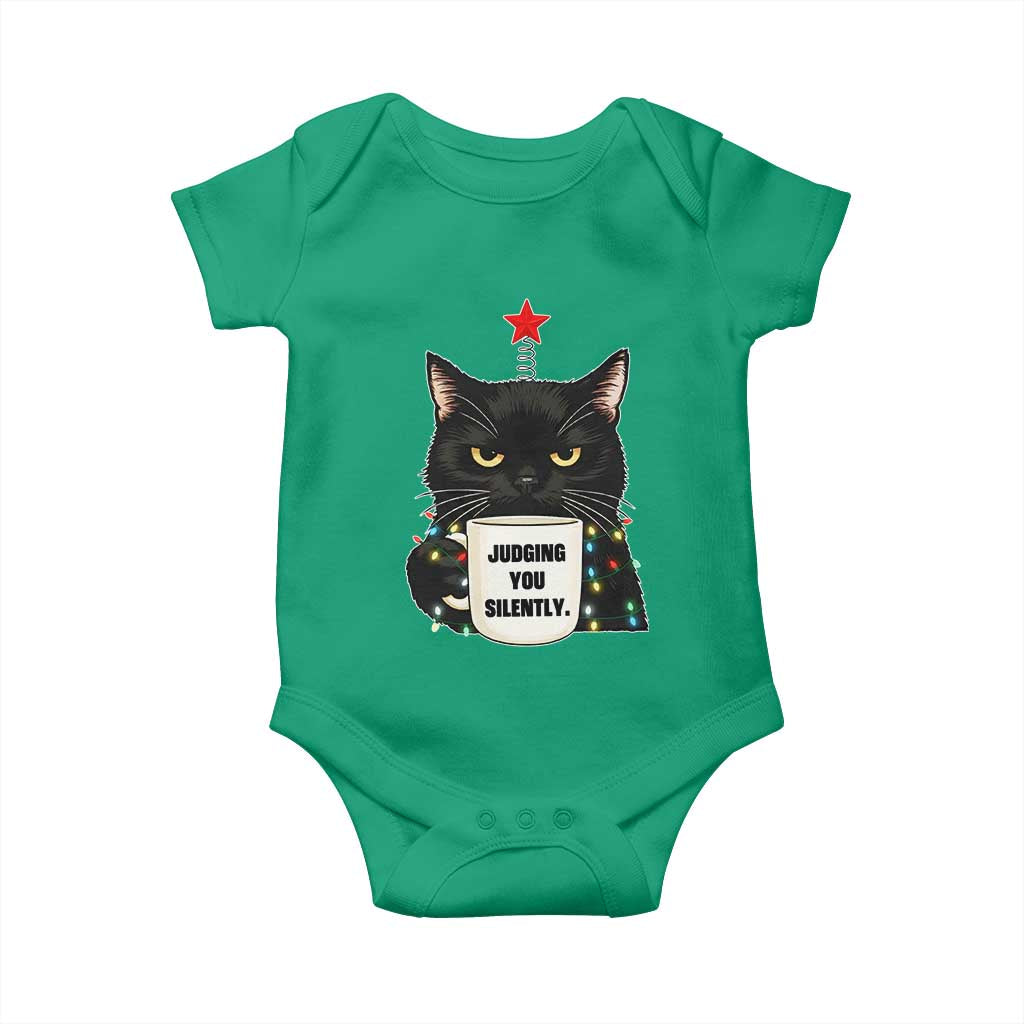 Funny Black Cat Christmas Baby Onesie Judging You Silently TS14 Irish Green Print Your Wear