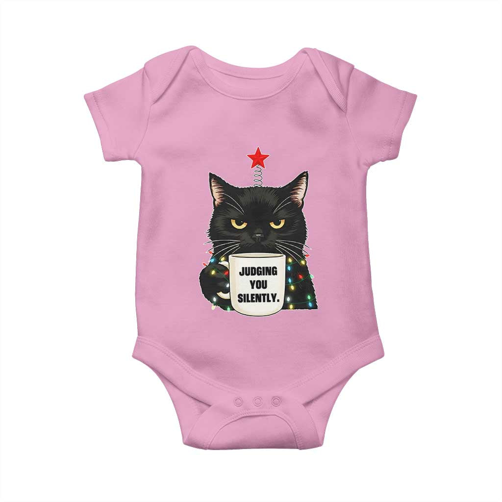 Funny Black Cat Christmas Baby Onesie Judging You Silently TS14 Light Pink Print Your Wear