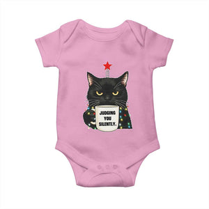 Funny Black Cat Christmas Baby Onesie Judging You Silently TS14 Light Pink Print Your Wear
