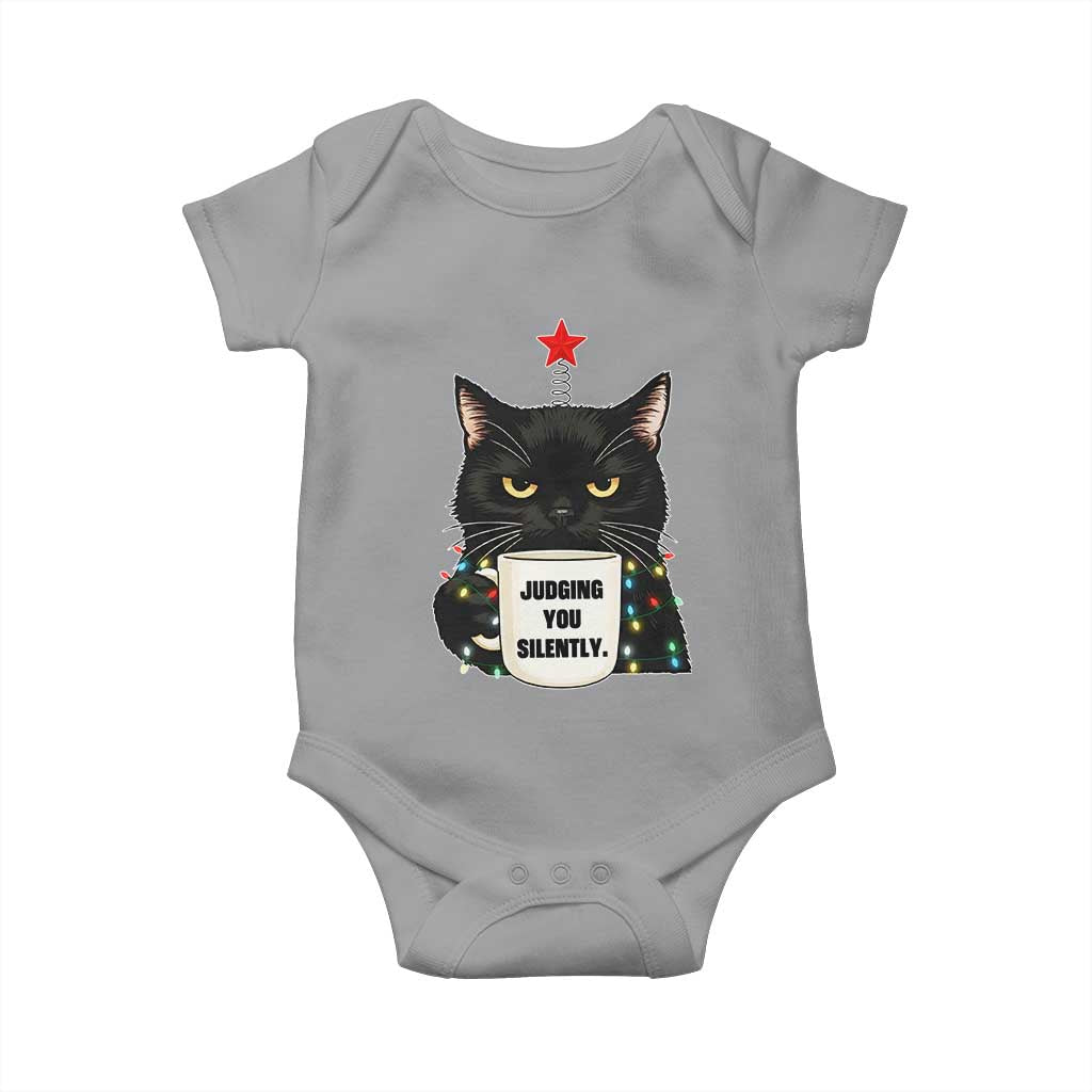 Funny Black Cat Christmas Baby Onesie Judging You Silently TS14 Sport Gray Print Your Wear