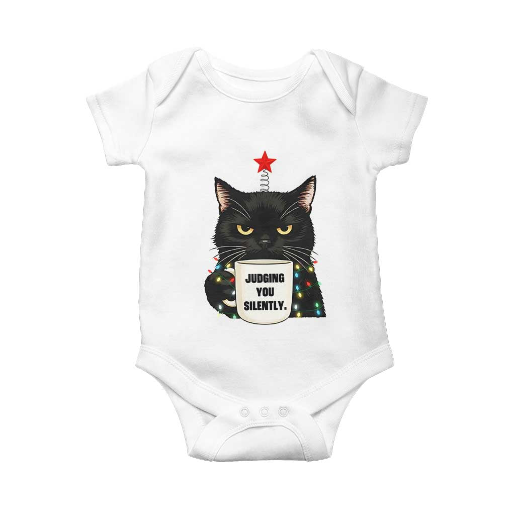 Funny Black Cat Christmas Baby Onesie Judging You Silently TS14 White Print Your Wear
