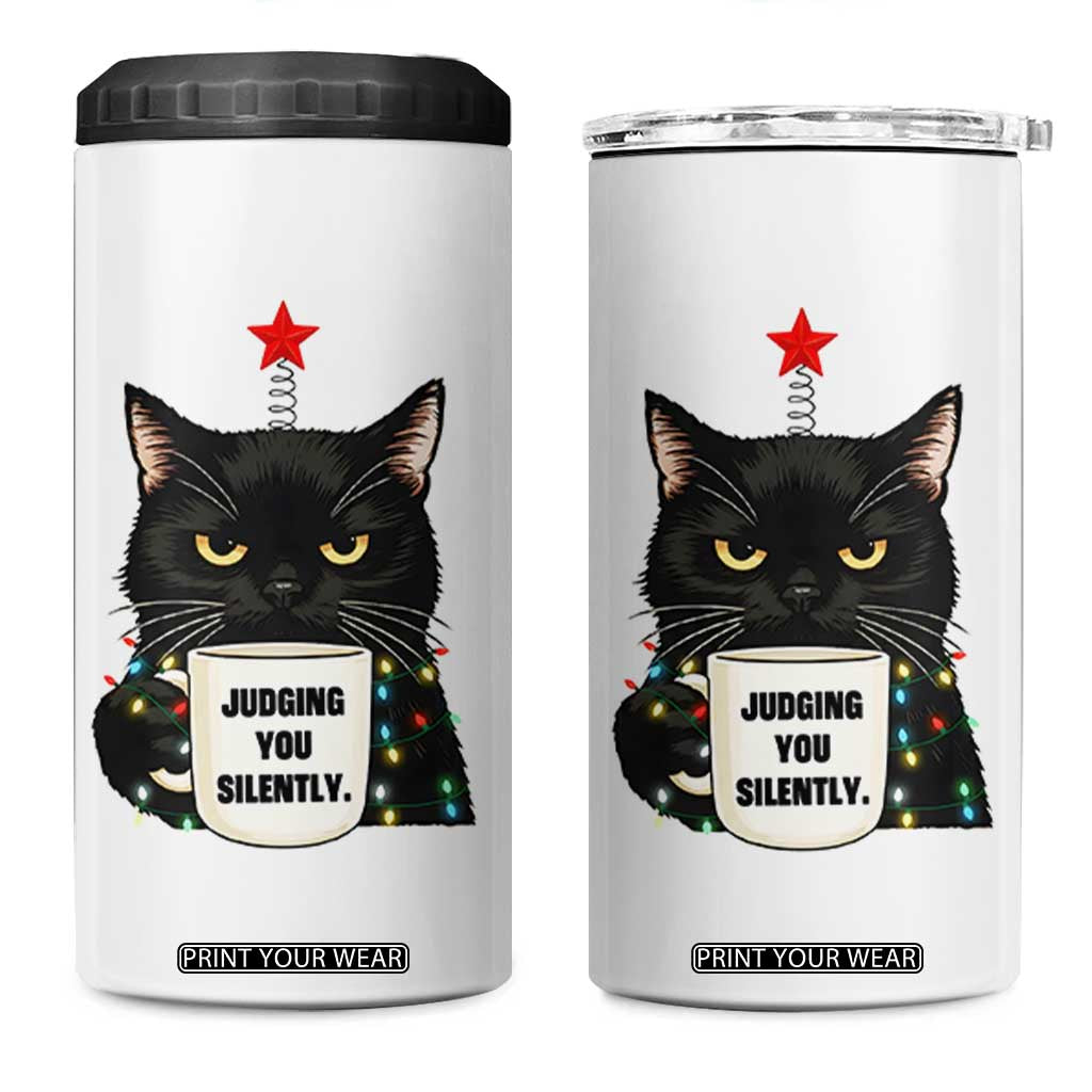 Funny Black Cat Christmas 4 in 1 Can Cooler Tumbler Judging You Silently TS14 One Size: 16 oz White Print Your Wear