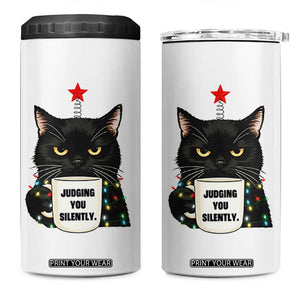 Funny Black Cat Christmas 4 in 1 Can Cooler Tumbler Judging You Silently TS14 One Size: 16 oz White Print Your Wear