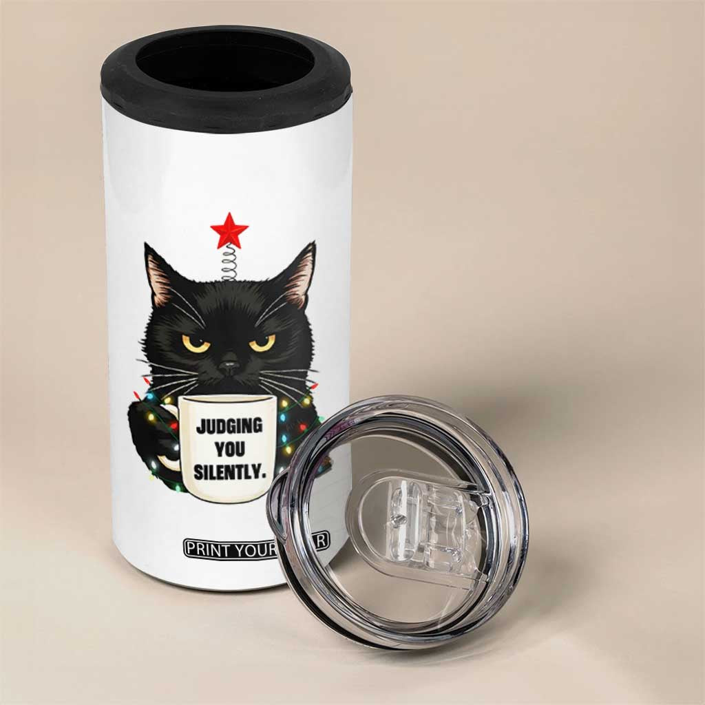Funny Black Cat Christmas 4 in 1 Can Cooler Tumbler Judging You Silently TS14 Print Your Wear