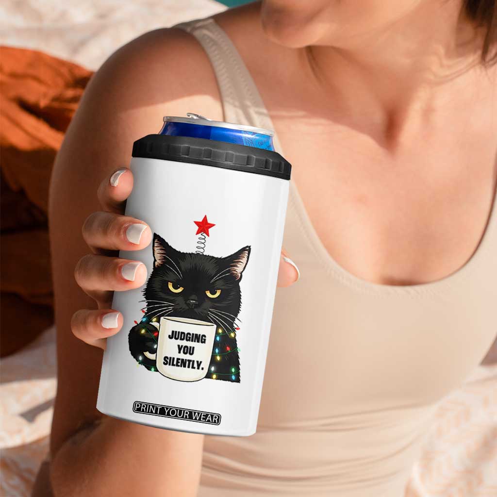 Funny Black Cat Christmas 4 in 1 Can Cooler Tumbler Judging You Silently TS14 Print Your Wear