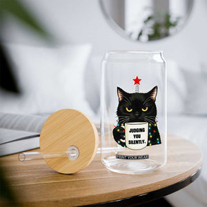 Funny Black Cat Christmas Glass Can Judging You Silently TS14 Print Your Wear