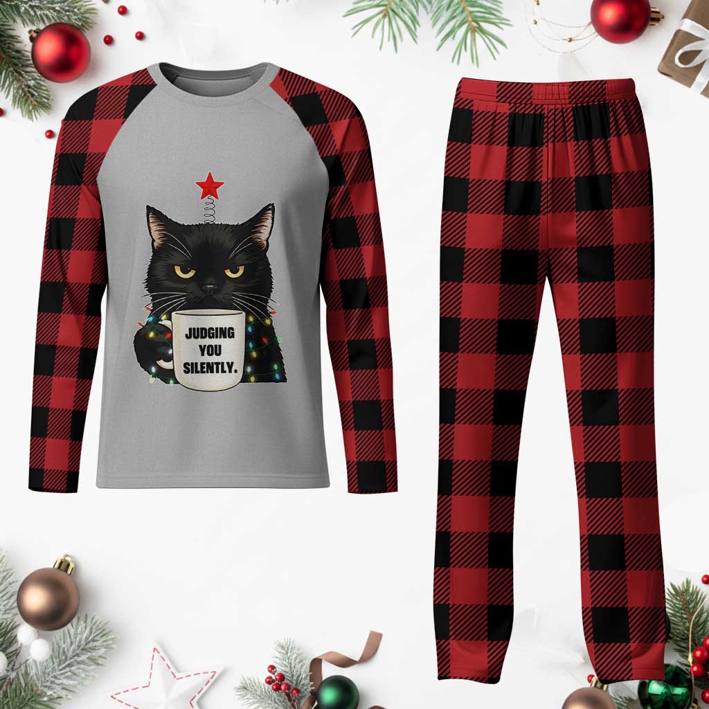 Funny Black Cat Christmas Plaid Pajama Set Judging You Silently TS14 Buffalo Plaid Print Your Wear