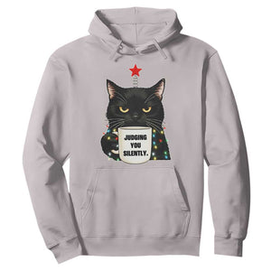 Funny Black Cat Christmas Hoodie Judging You Silently TS14 Ice Gray Print Your Wear