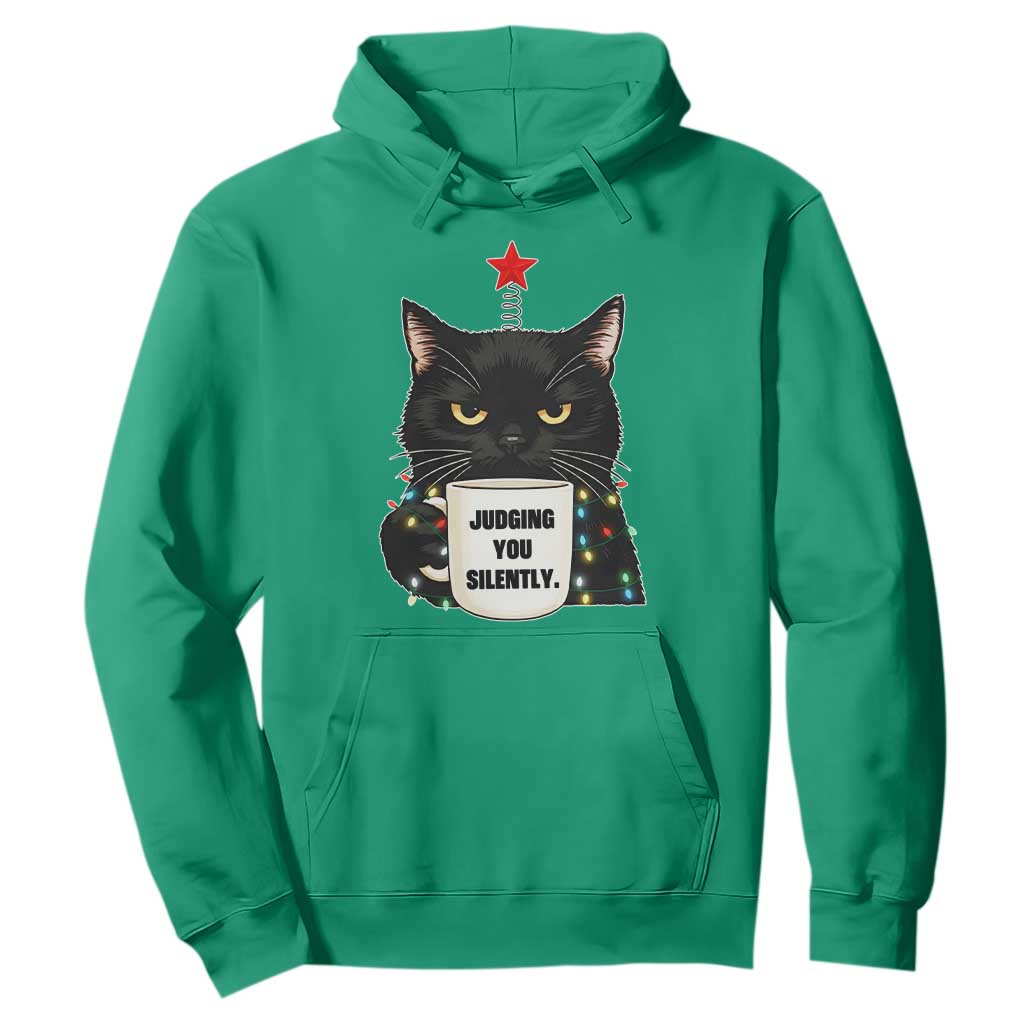 Funny Black Cat Christmas Hoodie Judging You Silently TS14 Irish Green Print Your Wear