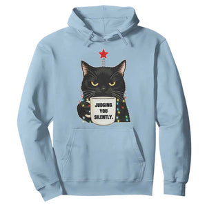 Funny Black Cat Christmas Hoodie Judging You Silently TS14 Light Blue Print Your Wear