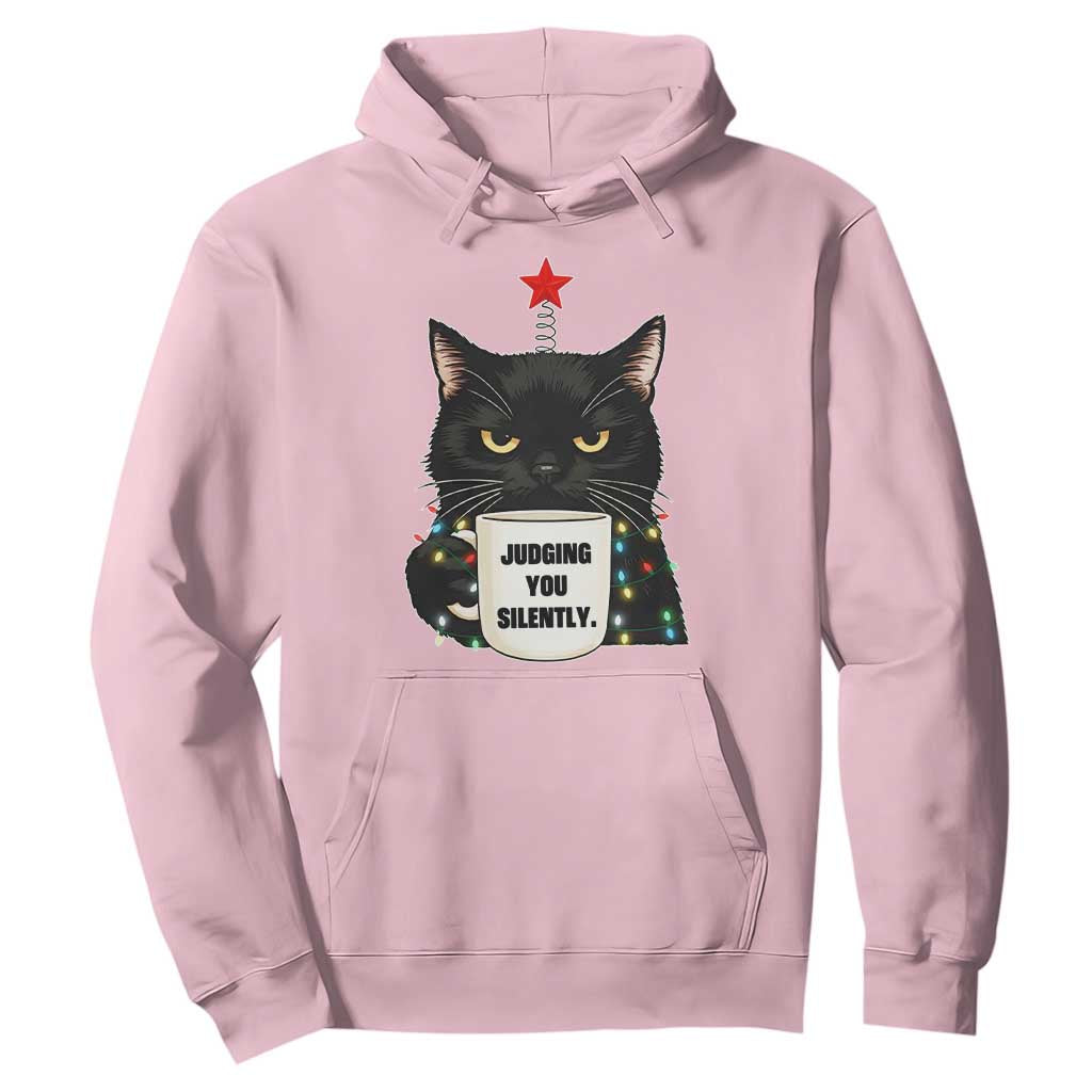 Funny Black Cat Christmas Hoodie Judging You Silently TS14 Light Pink Print Your Wear