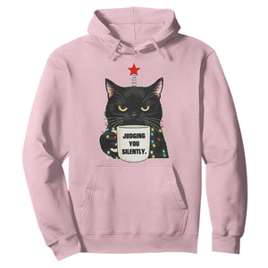 Funny Black Cat Christmas Hoodie Judging You Silently TS14 Light Pink Print Your Wear