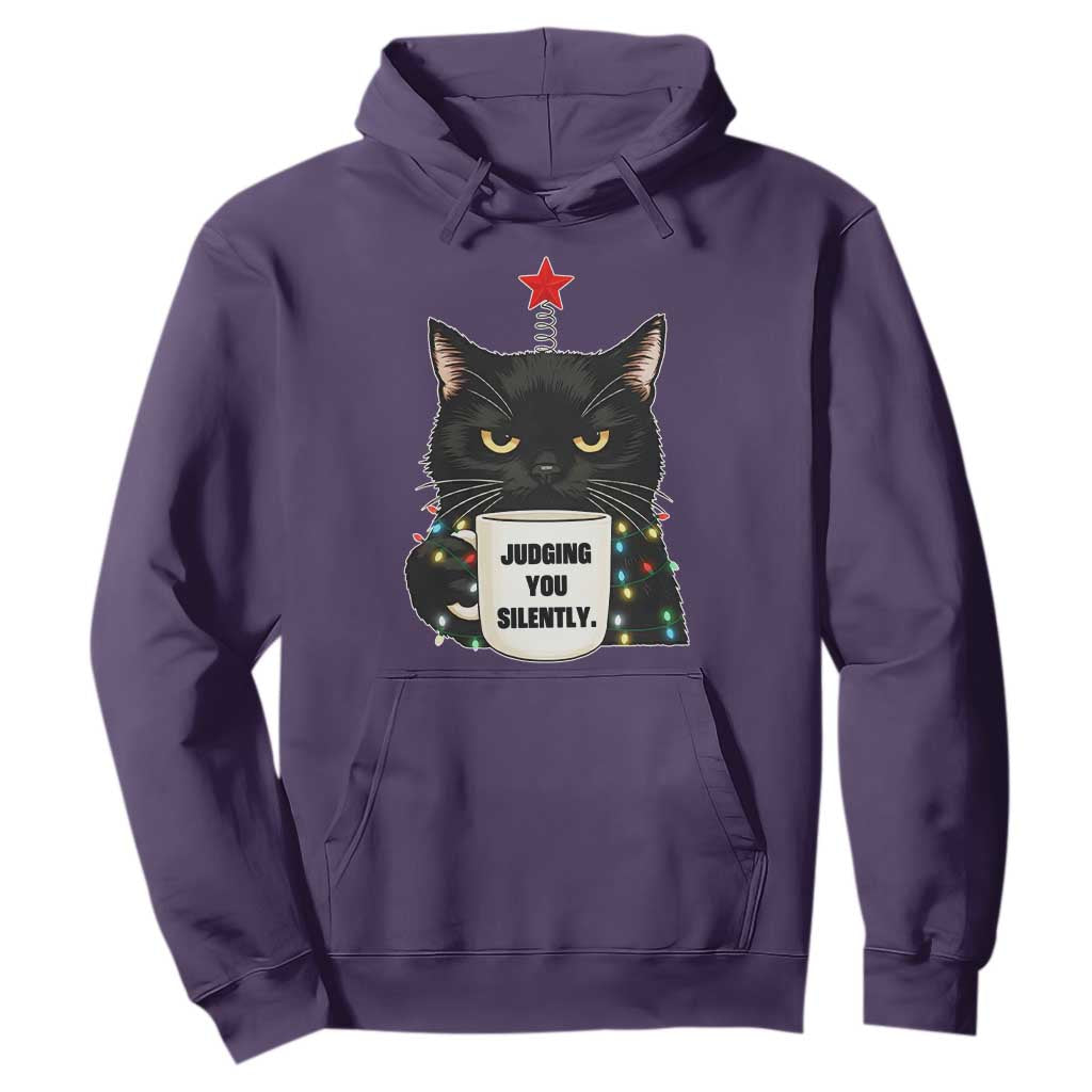 Funny Black Cat Christmas Hoodie Judging You Silently TS14 Purple Print Your Wear