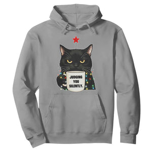 Funny Black Cat Christmas Hoodie Judging You Silently TS14 Sport Gray Print Your Wear