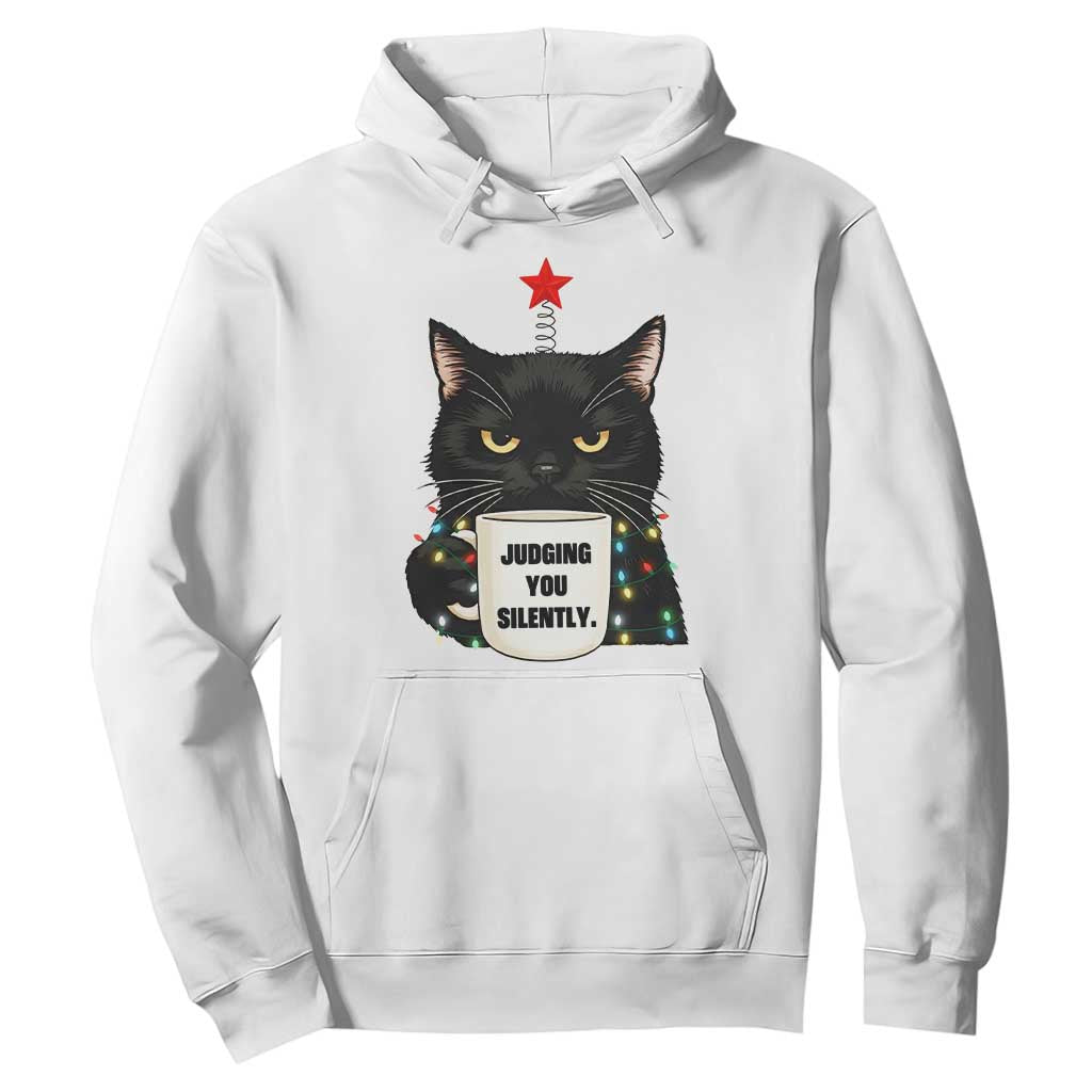 Funny Black Cat Christmas Hoodie Judging You Silently TS14 White Print Your Wear