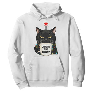 Funny Black Cat Christmas Hoodie Judging You Silently TS14 White Print Your Wear