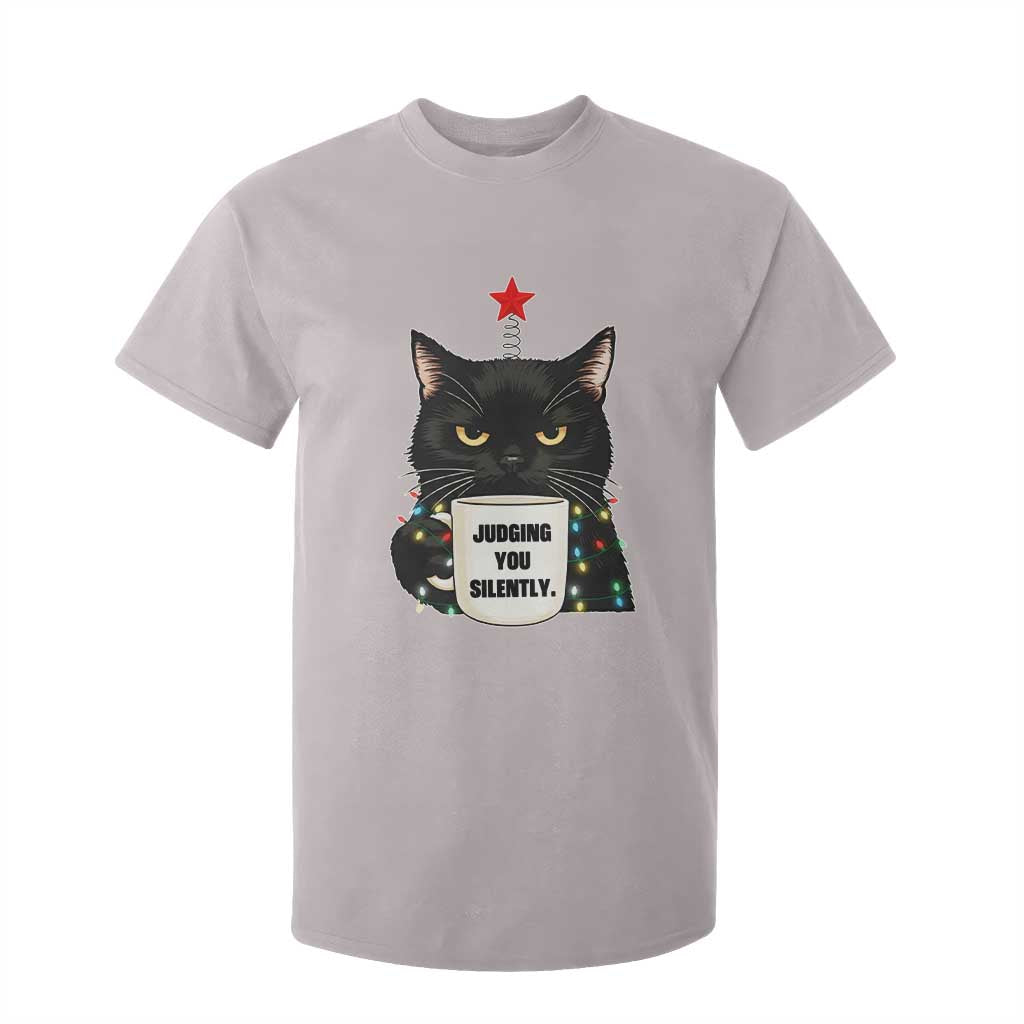 Funny Black Cat Christmas T Shirt For Kid Judging You Silently TS14 Ice Gray Print Your Wear