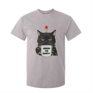 Funny Black Cat Christmas T Shirt For Kid Judging You Silently TS14 Ice Gray Print Your Wear