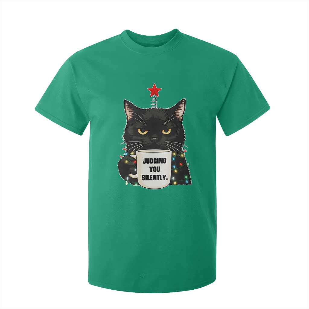 Funny Black Cat Christmas T Shirt For Kid Judging You Silently TS14 Irish Green Print Your Wear